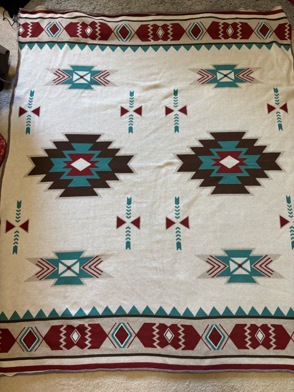 Myra Bag Southwestern Aztec Knit Throw Blanket Teal Burgundy
